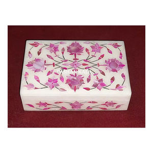 ม็อบสีชมพูล้วนดีไซน์ใหม่กล่องเครื่องประดับแบบศิลปะลายดอกไม้ฝังหินอ่อนสำหรับตกแต่งบ้าน - Product Image 1