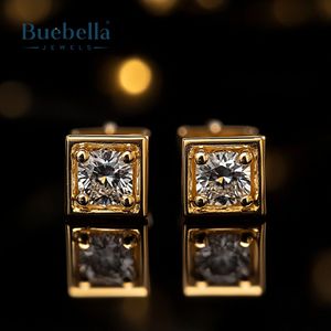 Venta caliente 925 Plata 18K oro sólido plateado cuadrado redondo diamante Stud pendientes para hombres - Product Image 2