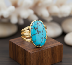 Anillo de moda chapado en oro rosa hecho a mano, piedra preciosa turquesa, banda de fiesta personalizada a la moda, joyería de boda, regalo para mujer, gran oferta OEM - Product Image 2