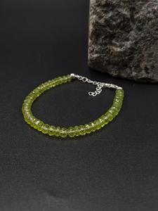 LUSTRE LD Natural Peridot Gemstone <b>Bracelet</b> 925 <b>Sterling</b> <b>Silver</b> Gold/<b>Silver</b> Plated Vintage Style Faceted Rondelle Fine <b>Beaded</b> - Product Image 3