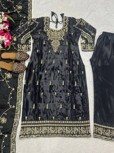 Trabajo de bordado secuenciado de muselina pura Salwar Kurta Set Vintage Indian Traditional Wear para fiestas especiales-Handcrafted India - Product Image 5