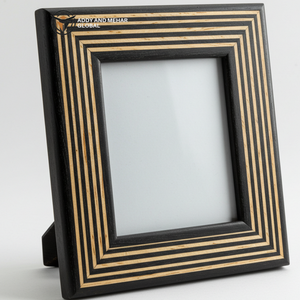 Marco de fotos de madera negro hecho a mano con diseño de incrustaciones de esquinas rayadas - Product Image 1