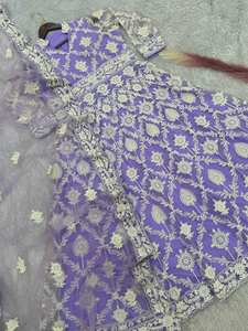 Style pakistanais indien lourd Net séquence broderie travail pierre travail longue robe Anarkali Net Dupatta ensemble vêtements de fête pour femmes - Product Image 5