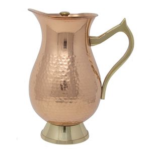 New <b>Copper</b> Water Pitcher Hammered Metal <b>Copper</b> Plated Water Pitcher 2 Litters Water Pouring <b>Jug</b> From India - Product Image 1