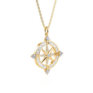 Jeulia Rhodium Plated Sterling Silver <b>Compass</b> Pendant <b>Necklace</b> with Zircon Pearl Diamond Accents - Product Image 3