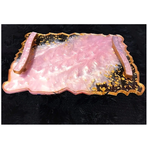 Bandeja de servicio de resina de lujo Nevy Blue Resin Color 4 Posavasos Mango de latón Diseño de brillo Perfume Decorar bandeja - Product Image 5