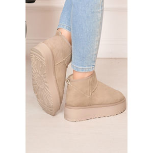 Bottines à plateforme en cuir verni beige à talon haut avec fermeture éclair, semelle intérieure fourrée, rehaussantes, mi-mollet, pour l'été, le printemps et l'automne - Product Image 5