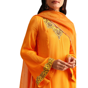 Orange Embroidered Chiffon Kurta Palazzo Set Wholesale <b>Women</b> Ethnic Apparel OEM Clothing Factory Supplier Custom Party Wear <b>Suit</b> - Product Image 4