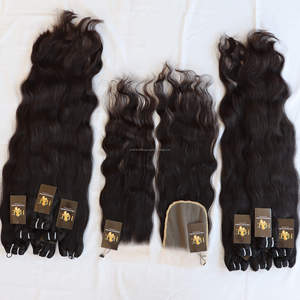 Vente en gros cuticules alignées 100%, cheveux humains vierges, Temple indien, avec fermeture en dentelle - Product Image 2