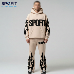 Survêtements streetwear de haute qualité unisexe, sweat-shirt ample à capuche et pantalon de jogging avec broderie usée - Product Image 3
