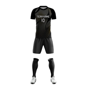 Ensemble de maillots de football à manches courtes et col en V personnalisés avec impression par transfert thermique, de haute qualité, en tissu 100% polyester - Product Image 4