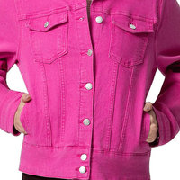 Chaqueta vaquera rosa de talla grande para mujer, manga larga, color sólido, con botones al frente, informal, para primavera, corte regular.