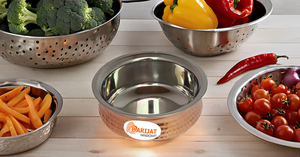 Ensemble de vaisselle martelée durable en acier inoxydable et cuivre Bol de service et soupières faits à la main pour légumes et currys - Product Image 3