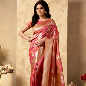 Saree de seda de tejido puro de diseñador para mujer Ropa de fiesta de boda tradicional india y pakistaní con tejido Zari - Product Image 1