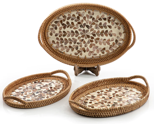 Juego de 3 bandejas de ratán para servir hierba marina de yute, último diseño, fregona, trabajo, bandeja para servir alimentos a precio atractivo - Product Image 1