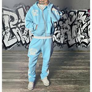 Ensemble de survêtements en coton épais pour hommes, ensemble de sweat à capuche et de pantalon de survêtement deux pièces avec broderie sunfaded imprimée personnalisée - Product Image 2