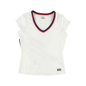 Chemises et t-shirts actifs pour femmes Fila Classic à col en V, couleur : blanc/rouge, 100% authentique - Product Image 2