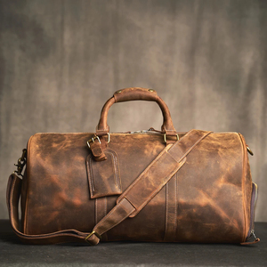 Leather Duffel Bag Weekender Travel Bag with Zipper Closure Adjustable Strap Brown - Product Image 3