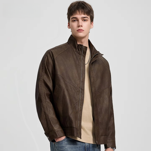 Veste en cuir PU imperméable, coupe ajustée, coupe-vent, respirante, avec logo personnalisé sur le devant, de haute qualité, pour homme, hiver - Product Image 1