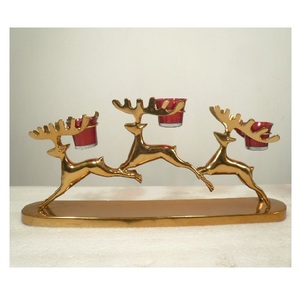 Gold Polished Aluminium <b>Reindeer</b> Votive Candle Holder & Base For Table Top Decor Home <b>Christmas</b> Festival <b>Lighting</b> Decorative - Product Image 1