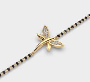 IGI Certified <b>Leaf</b> Motif Round Brilliant Cut Lab Grown Diamond Mangalsutra Bracelet in 14K Yellow / White / Rose Gold - Product Image 4