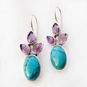 Amazing <b>Turquoise</b> and Amethyst Gemstone <b>Earring</b>, Dangling <b>Stud</b> Sterling Silver <b>Earring</b> for Girls and Woman's - Product Image 1