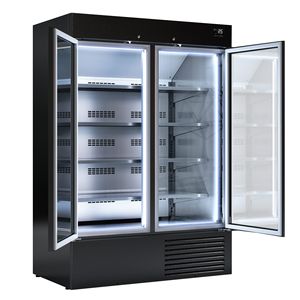 Refrigerador comercial de exhibición con varias estanterías - 1384 mm - 1310 L - con 2 puertas de vidrio abatibles y 4 estantes - Negro - Product Image 3