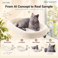 Lit pour chat Yangyangpet en peluche crème, ovale, à fixer sur fenêtre avec ventouses