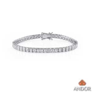 กำไลข้อมือ7.81หรูหรา CTW สีเขียวมรกตสำหรับผู้หญิงสร้อยข้อมือเทนนิสทอง14K/18K สร้อยข้อมือโรเดียมประดับเพชรคลาสสิก - Product Image 4