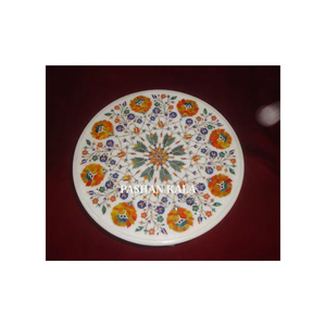 <b>Round</b> Shape Best Quality <b>White</b> Marble Inlay <b>Table</b> Top for Home Decoration Living Room and <b>Dining</b> Room - Product Image 1