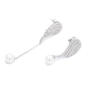 Trendy Gold Plated Clean Pearl Wing Design Silver <b>Stud</b> <b>Earrings</b> Turkish Handmade Wedding 925 Sterling Silver Jewelry - Product Image 2