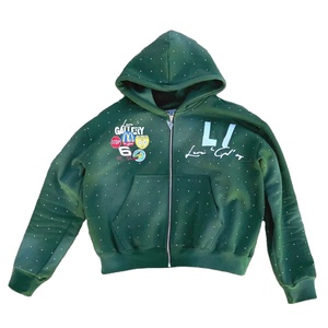 Sudadera con Capucha Personalizada con Pedrería, Diseño de Calavera, Cierre de Cremallera, Sudadera con Pedrería Personalizada para Hombre, Precio de Fábrica al por Mayor - Product Image 1