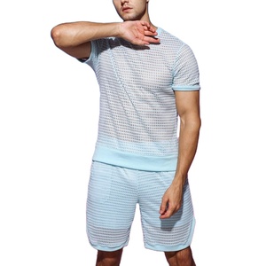 Ensemble de survêtement décontracté pour homme à manches courtes rayé 100% polyester respirant léger à séchage rapide / Survêtements d'été - Product Image 1
