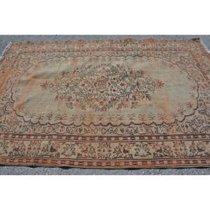 Tapis en Laine Vintage Orange Beige 5.7X8.7 ft Fait à la Main Style Tabriz Peluche Pile Rectangulaire Patchwork pour Chambre à Coucher Latex Turc - Product Image 3