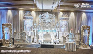 Décoration de scène de mariage sur le thème blanc fantastique, grande décoration de scène de réception de mariage blanche, réception de mariage chrétienne blanche - Product Image 2