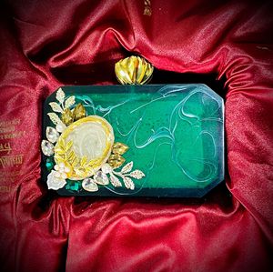 Bolso de mano tipo resina personalizado de artesanía india de color verde para mujer, bolsos de mano promocionales - Product Image 3