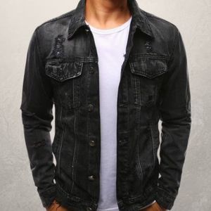 เสื้อแจ็คเก็ตฮู้ดดี้เดนิมฟอกสีสำหรับผู้ชาย แขนเสื้อตัดสี กระดุมหน้า มีกระเป๋า สไตล์ลำลองแนวสตรีทแวร์ สำหรับฤดูใบไม้ร่วง - Product Image 2
