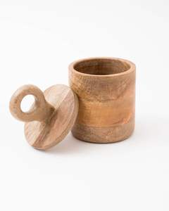 Juego de 2 cuencos de azúcar de madera de teca clásicos de diferentes tamaños hechos a mano para hierbas decorativas de cocina de forma redonda - Product Image 2