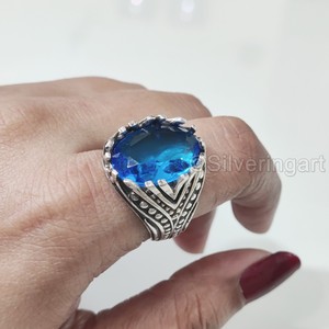 Grossiste Bague pour homme Topaze bleue suisse naturelle Pierre précieuse Novembre Bague pierre de naissance Bijoux arabes orientaux Bague en argent sterling 925 - Product Image 1