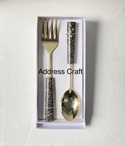 Personalized Stainless Steel Gold Plated <b>Salad</b> <b>Server</b> With Terrazzo Handle Cutlery Spoon & Fork <b>Salad</b> Serving Tableware Cutlery - Product Image 2
