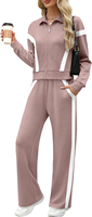 Ensemble de survêtement 2 pièces pour femme grande taille, rose et blanc, écoresponsable et respirant, avec sweat-shirt et pantalon de survêtement à jambes larges