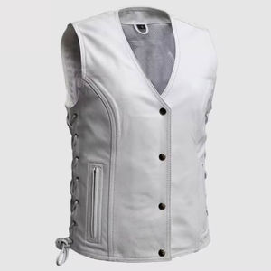 Wholesale Breathable Winter <b>white</b> Leather <b>Vest</b> for <b>Men</b> Fashion Customize Plus Size Crew Neck Motorbike <b>Vest</b> New Wholesale Price - Product Image 1