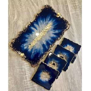 ถาดเสิร์ฟอีพ็อกซี่เรซิน Geode พร้อมด้ามจับสีทองดีไซน์เป็นของขวัญสำหรับเครื่องประดับกาแฟหรือเป็นของขวัญ - Product Image 3