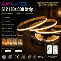 Bandes LED COB d'usine RAYMATES UL, 2700K 3000K 4000K 6500K, bande lumineuse COB flexible 8mm 24v