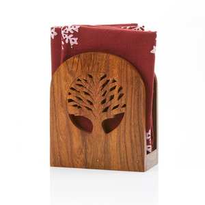 Porta Servilletas de Madera Árbol de la Vida, Madera de Sheesham, Decoración de Mesa Única, Porta Servilletas de Madera Hecho a Mano de Lujo Premium - Product Image 6