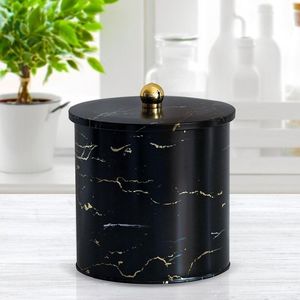 Boîte de stockage alimentaire ronde en métal noir marbre 175x180mm 4.1L avec poignée à bouton - Product Image 1