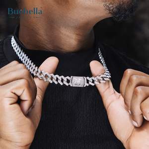 Venta caliente de alta calidad 925 Plata 14K chapado en oro blanco 12mm letra inicial Iced Prong collar de cadena cubana para hombres Moissanite - Product Image 3