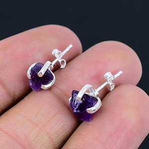 Top Grade Wholesale Natural Amethyst Druzy Stone Sterling <b>Silver</b> <b>Stud</b> <b>Earrings</b> Women Gift Fashion Wedding Anniversary Party - Product Image 3
