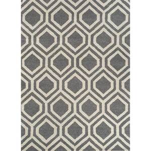 Alfombra de Lana y Viscosa con Diseño Geométrico Gris y Negro, Hecha a Mano, para el Hogar, Modelo TR-14615 - Product Image 1