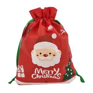 Gift Non Woven Drawstring Pouches Christmas Birthday Gift Bag Factory Price Ecofriendly Custom Logo Printed Holiday Party